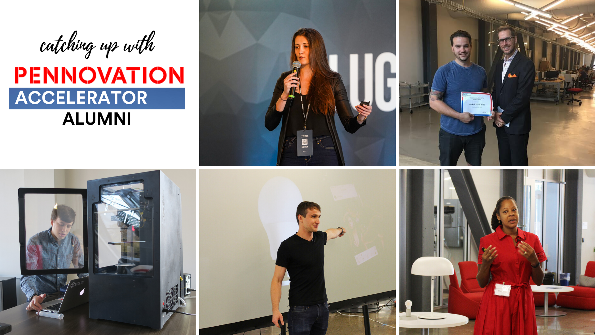 five photos of people pitching their companies