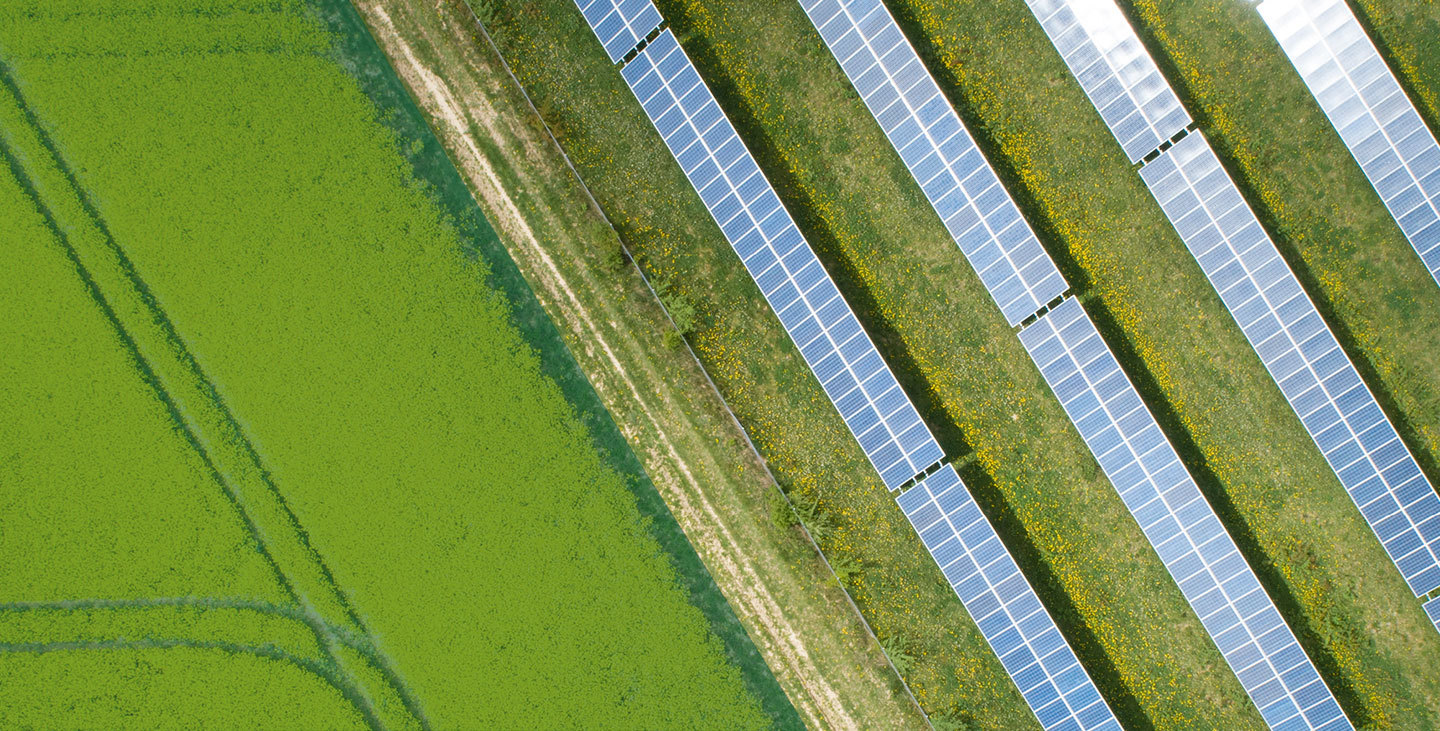 The Internet of Things for Precision Agriculture aerial view of the IoT4Ag solar panels in a field