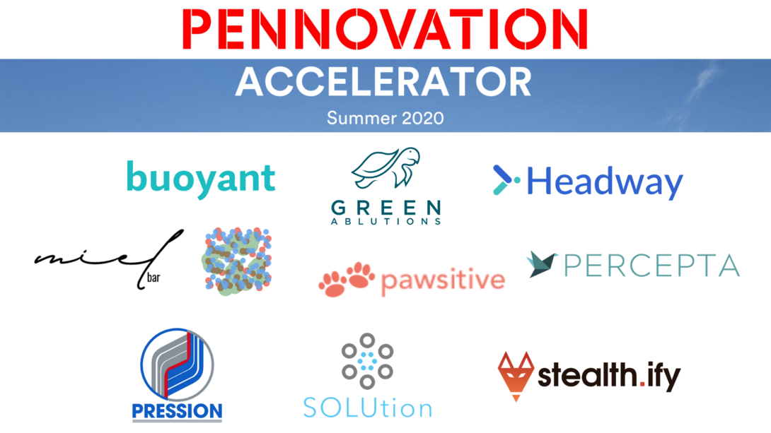 logos of each of the ten companies participating in the pennovation accelerator